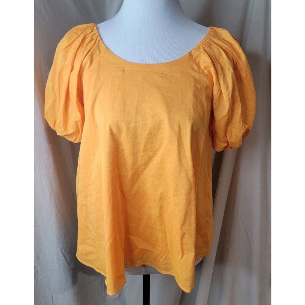 Maeve Anthropologie Orange Puff Sleeve Blouse Womens XXS Cotton Viscose Mango